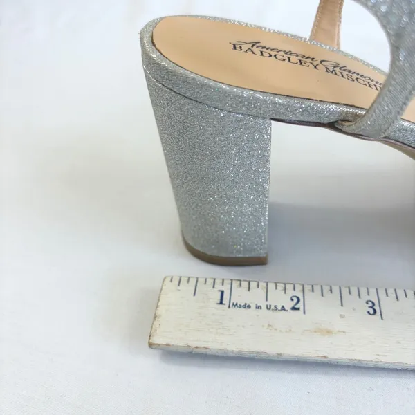 American Glamour Badgley Mischka Silver Glitter Block Heel Sandals Womens 6‎ - Image 11