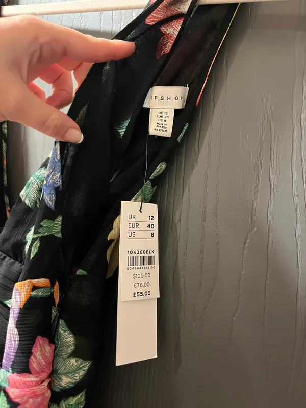 Topshop Black Floral Plunge Pinafore Dress - Image 6