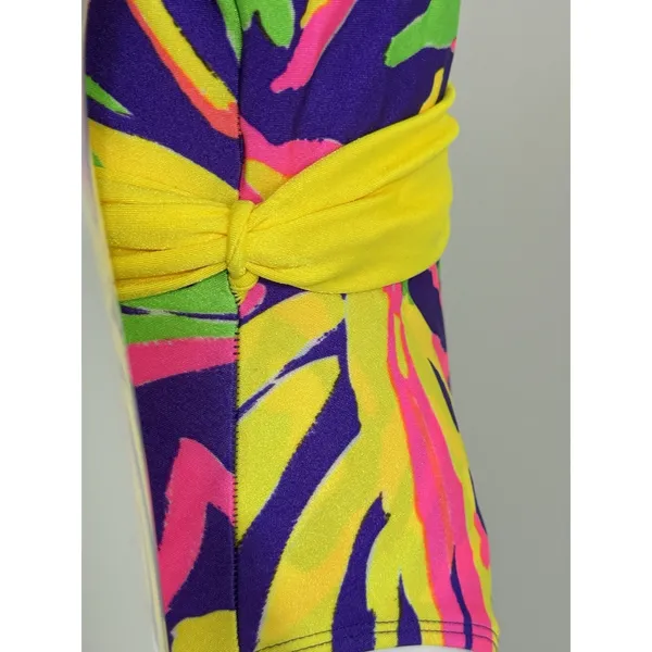 Vintage La Blanca 80s 90s One Piece Swimsuit Women’s Size 14 Neon Abstract Belt - Image 7