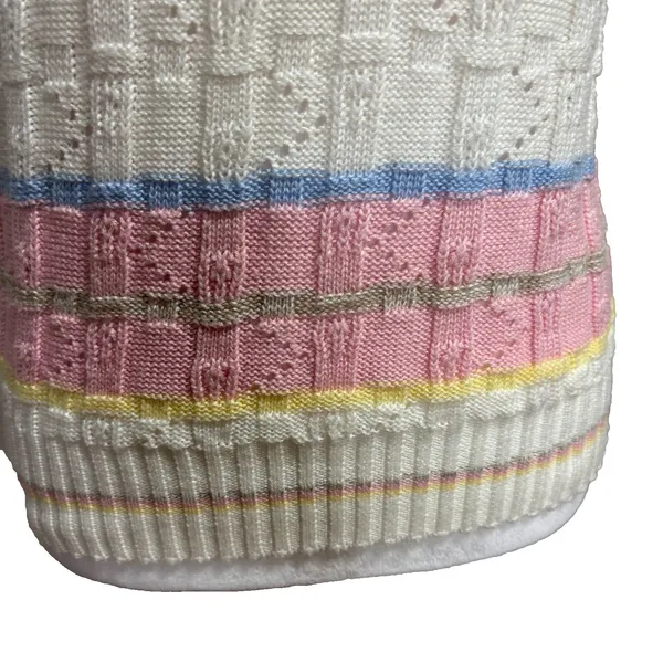 Keneth too! Vtg 80s‎ Knit Top Pastel Striped Pointelle Retro Grandma Cottage S - Image 3