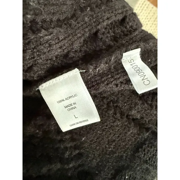 New York & Co Black Fisherman Knit Funnel Neck Boxy Sweater L - Image 7
