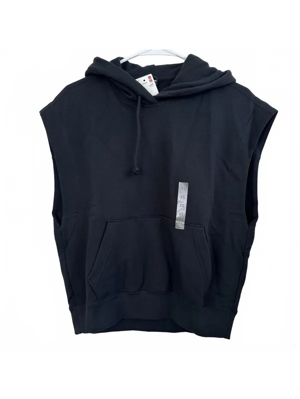 Uniqlo Sweat Sleeveless Hoodie Vest Black NWT XS - Image 2
