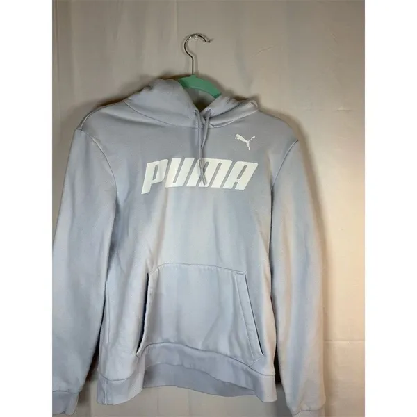 PUMA Essentials Logo Pullover Hoodie Women’s M Light Blue Fleece Lined - Image 2