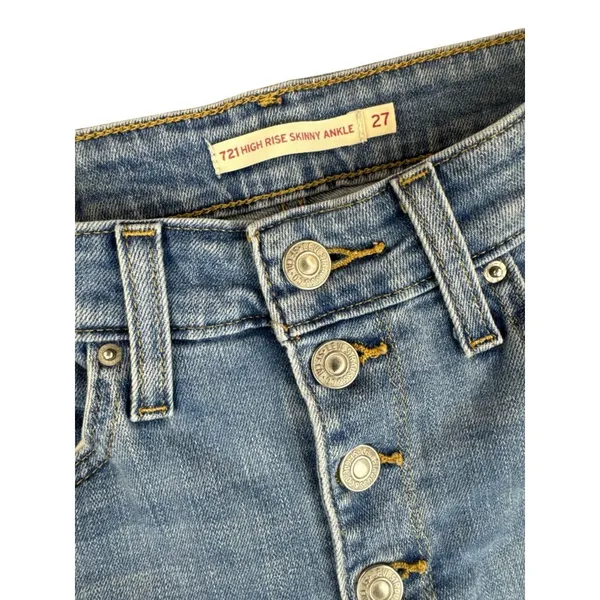 Levi's 721 Women's‎ 27 High Rise Skinny Ankle Jeans Button Fly Slit Ankle - Image 3