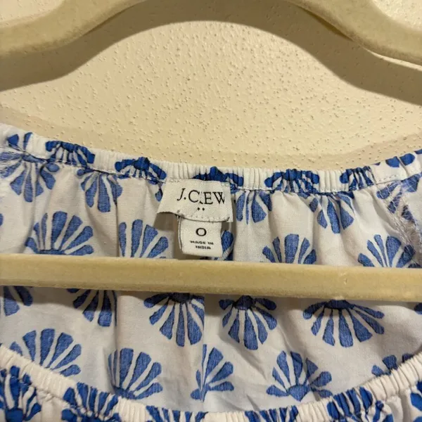 J Crew 0 Scoopneck Tiered Cotton Poplin Mini Dress Blue Pattern Block Print - Image 7