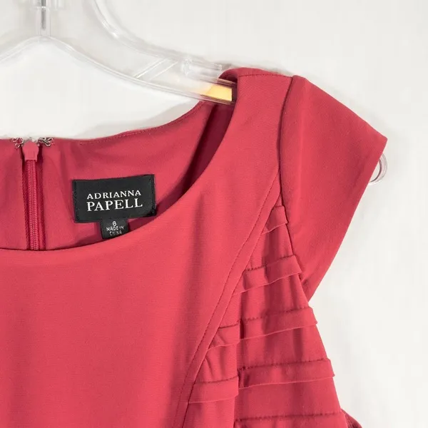 Adrianna Papell Size 6 Dress Red Sheath Cap Sleeve‎ Mini Ruffle Cocktail 1096 - Image 8
