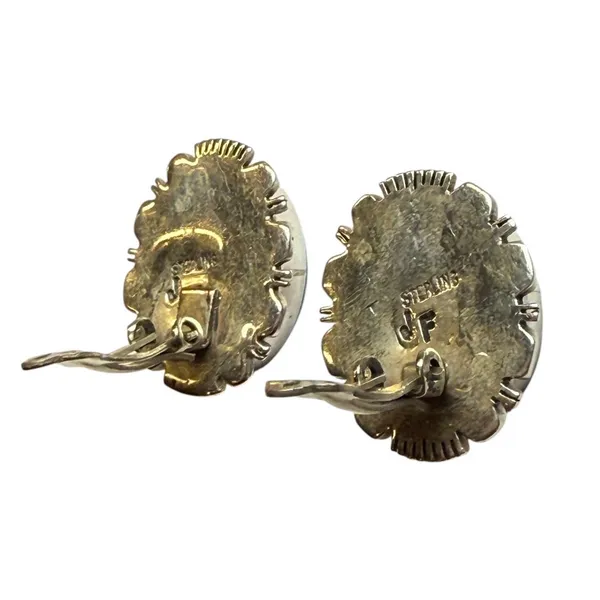 Vintage Navajo JF Sterling Silver Turquoise Clipon earrings Native‎ American - Image 10
