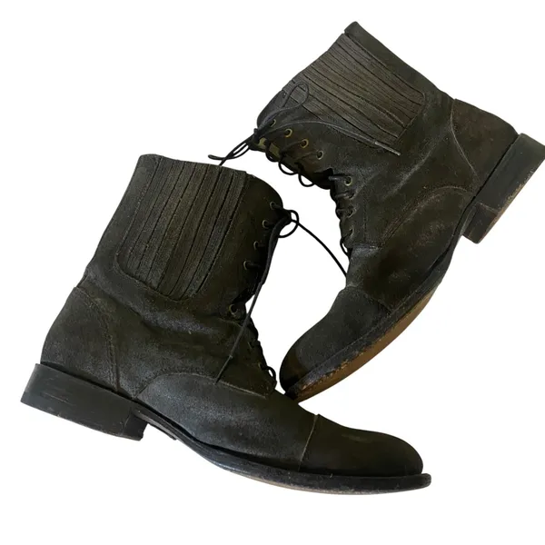 FRYE Women's Gray Lace Up Suede Combat Chelsea Boots Sz 9.5 B Almond Toe‎ - Image 10