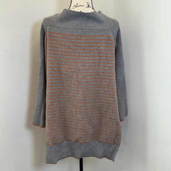Anthropologie Elise Ribbed Off Shoulder Sweater Gray Orange Striped XL Boho - Image 4