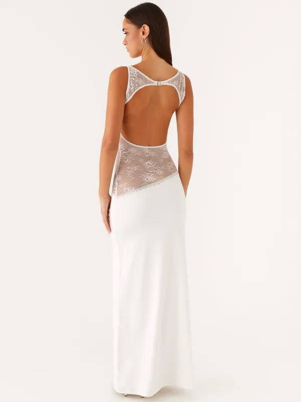 Peppermayo White Maxi Dress with Sheer Lace Midsection - Image 2