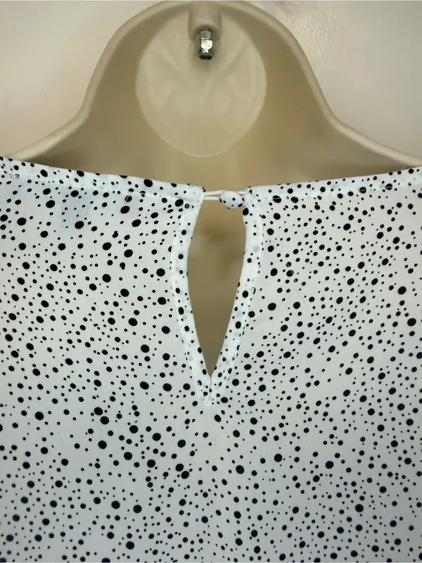 Adrianna Papell Polkadots Print Smocked 3/4 Sleeve Blouse White Black M - Image 8