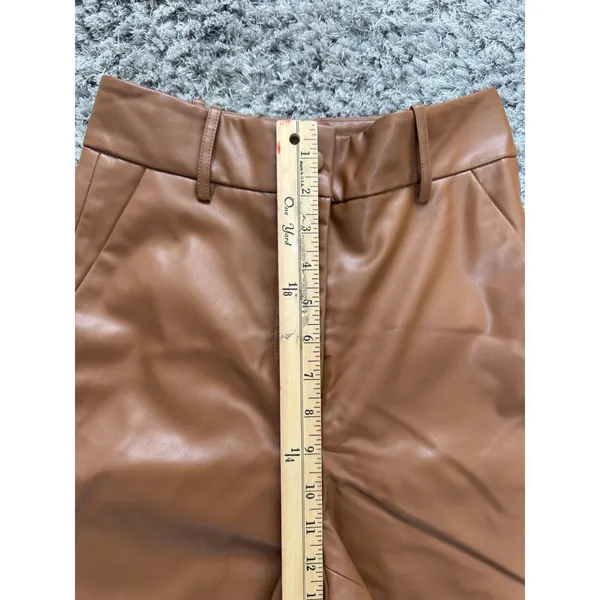 Zara Women’s Brown Faux Leather High Waisted Wide Leg Pants Button Fly XS NWT - Image 7