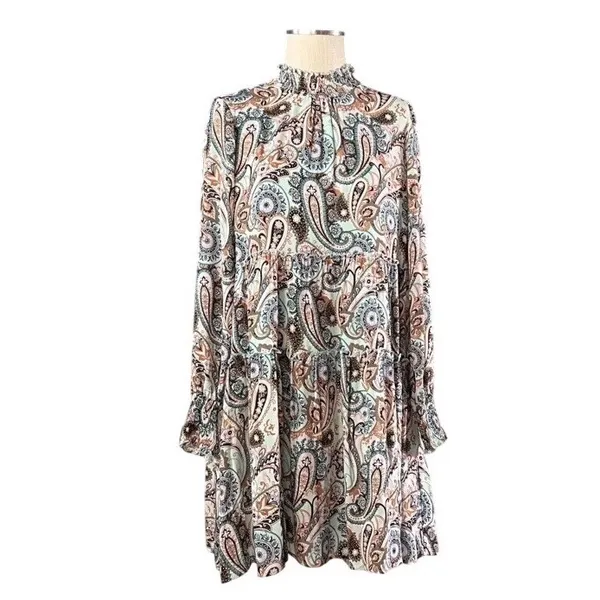 $138‎ Anthropologie Cady Tiered Longsleeve Mint Paisley Tunic Dress XS - Image 9