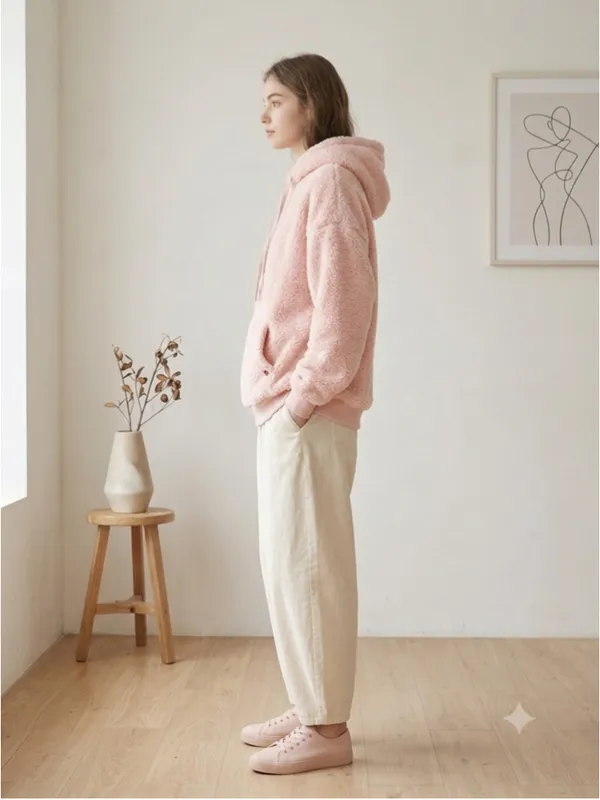UGG Loyra Sherpa Hoodie Light Pink Plush Teddy Fleece Pullover Sweatshirt XL - Image 2
