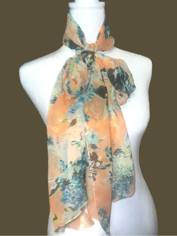 croft & barrow Peach and Aqua Floral Sheer Scarf - Image 2