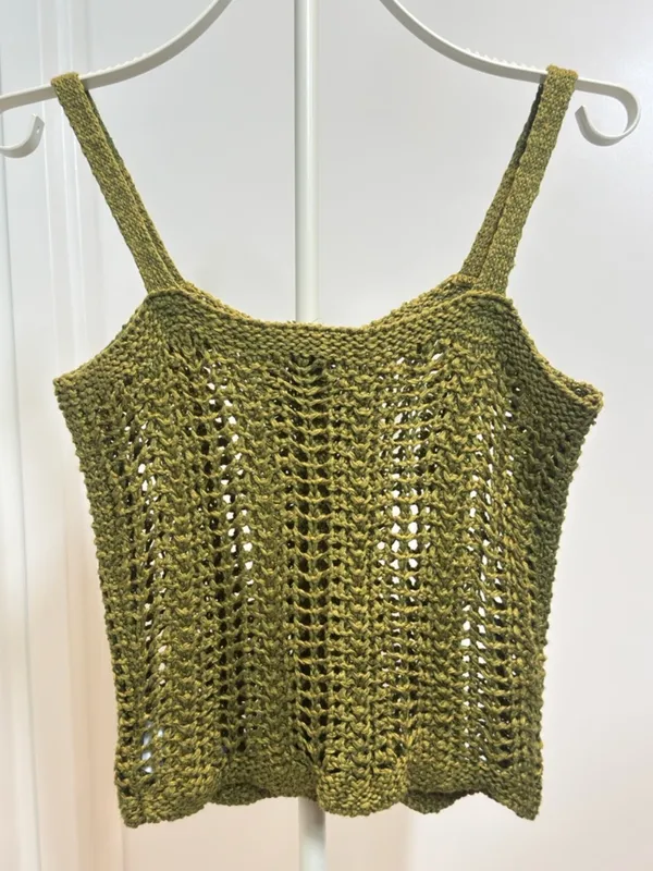 Cider Olive Crochet Button-Front V-Neck Sweater Tank - Image 6
