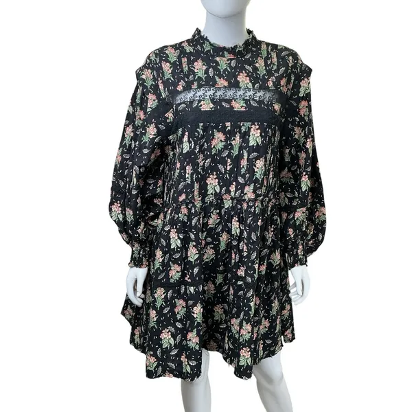 Pilcro Anthropologie NWT Large Long‎ Sleeve Mock Neck Swing Mini Dress Floral - Image 2
