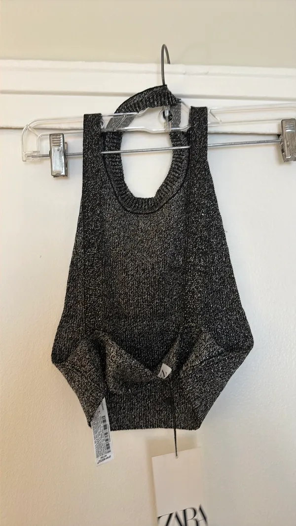 Zara black knit sparkly crop tank top small - Image 5