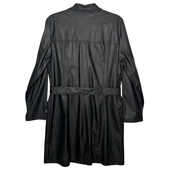 1990s Rave 4 Real Black Coated Stretch Trench Coat Women’s M/L - Image 3