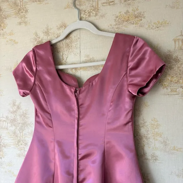 Vintage 80s Satin Gown Pink Coquette Princess Sweetheart Prom Dress Formal XS - Image 8