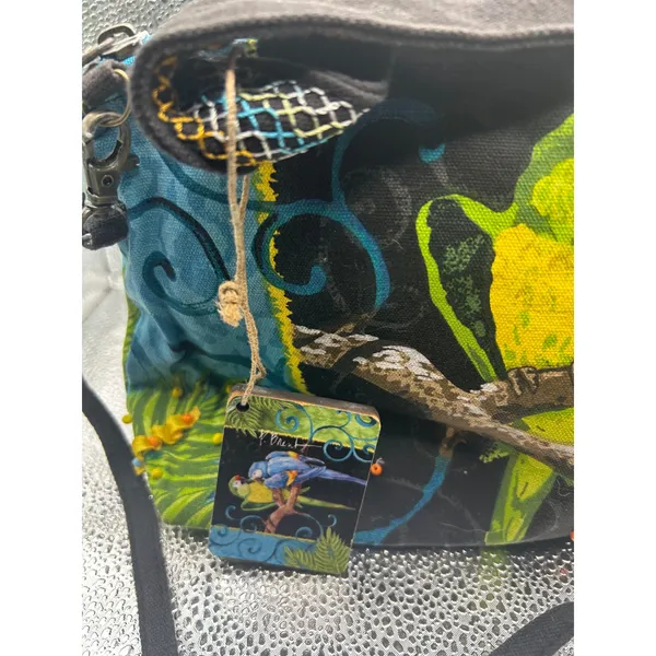 Paul Brent Tropical Parrot Canvas Crossbody Bag Blue Green Macaw Palm Leaf Art - Image 4