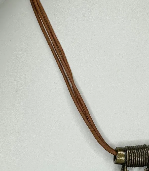 Chico's Boho Mixed Material Pendant Gold Tone Brown Cord Necklace ✨ - Image 8