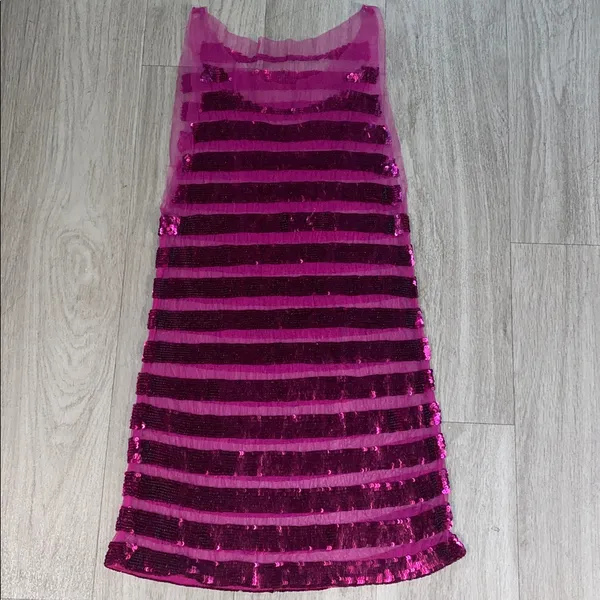 Theia Sleeveless Sequin Strip Mesh Overlay Short Dress - Image 4