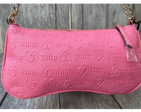 Juicy Couture Pink Lemonade Shoulder Bag – Logo Print & Gold Chain Strap - Image 4