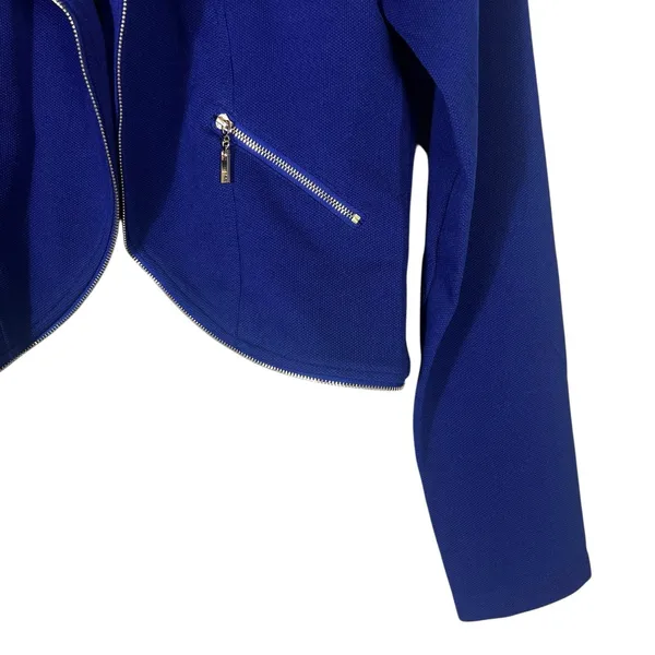 NWT Chocolate Moto Jacket Textured Cropped Open Front Royal Blue Edgy Size M - Image 6