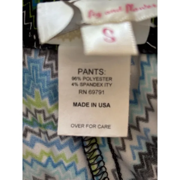 Fig & Flower Wide‎ Leg Pants Size Small Black Blue Lime Coral Abstract Zig Zag - Image 4