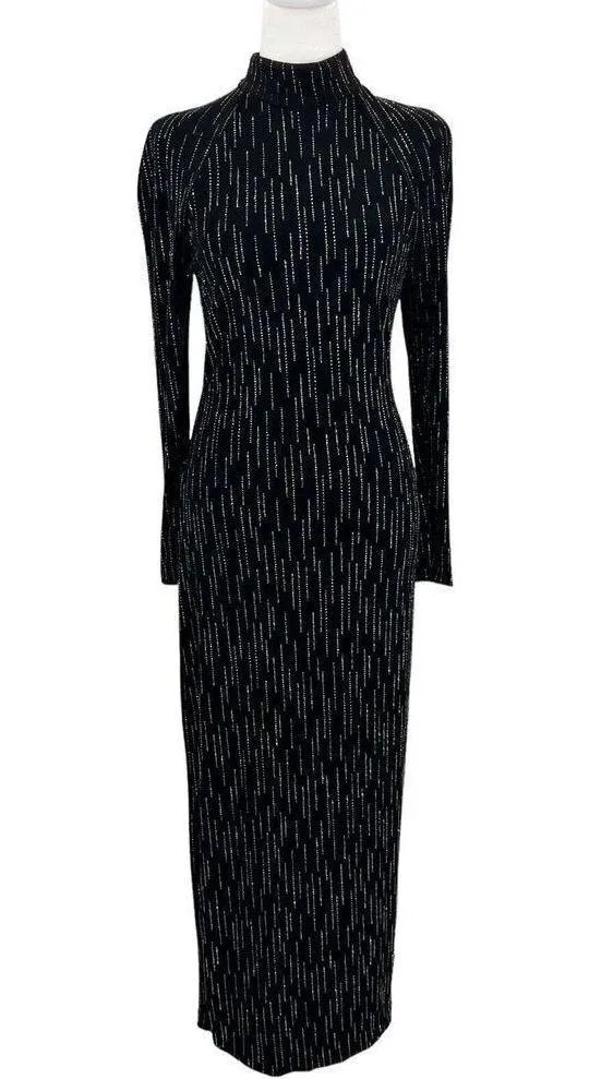 Roberta High Neck Long Sleeve Long Embellishments Black Gown Dress Size Medium - Image 12