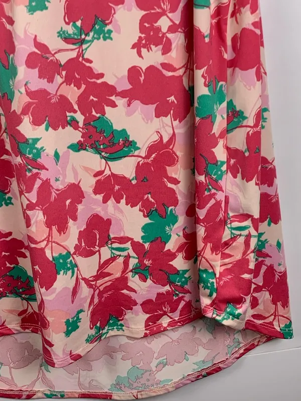 Fyve Womens XL Tropical Floral Sleeveless Blouse Pink High Low Tunic - Image 13