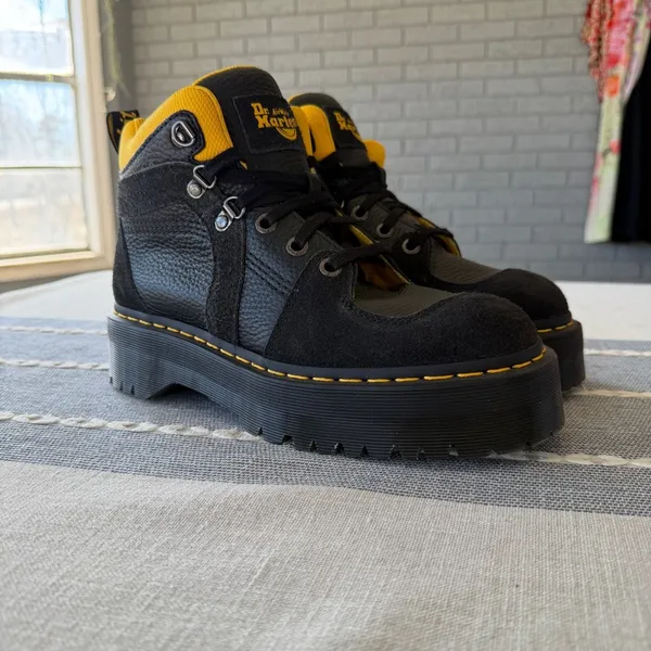 Dr. Martens Zuma Leather & Suede Hiker Style Black Platform Boots, US 9 Chunky - Image 2