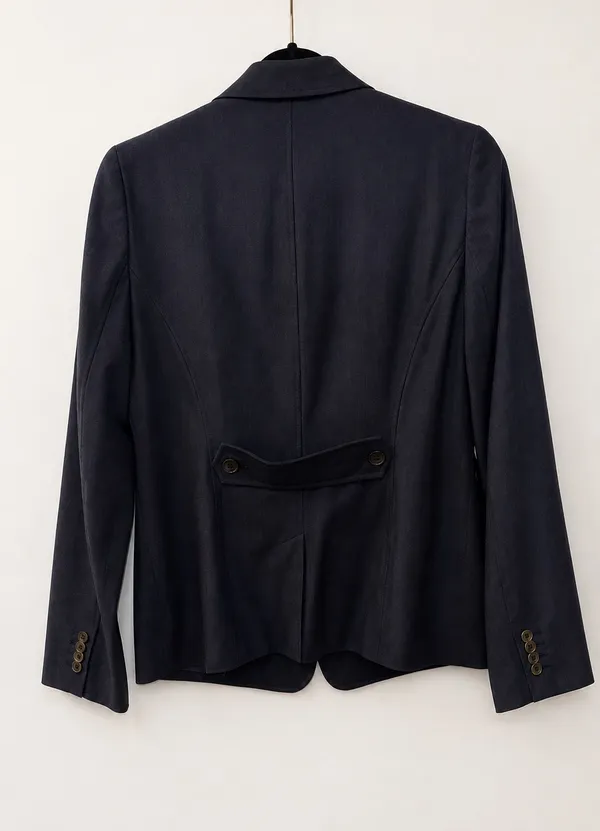 Lands’ End Navy Blue Wool Blend Blazer Jacket Size 4P Purple Lining Career Chic Boho Eclectic - Image 4