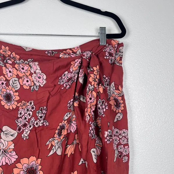 Free People Women's Sunday Sarong Floral midi Skirt Brown Sz 10 - Image 4