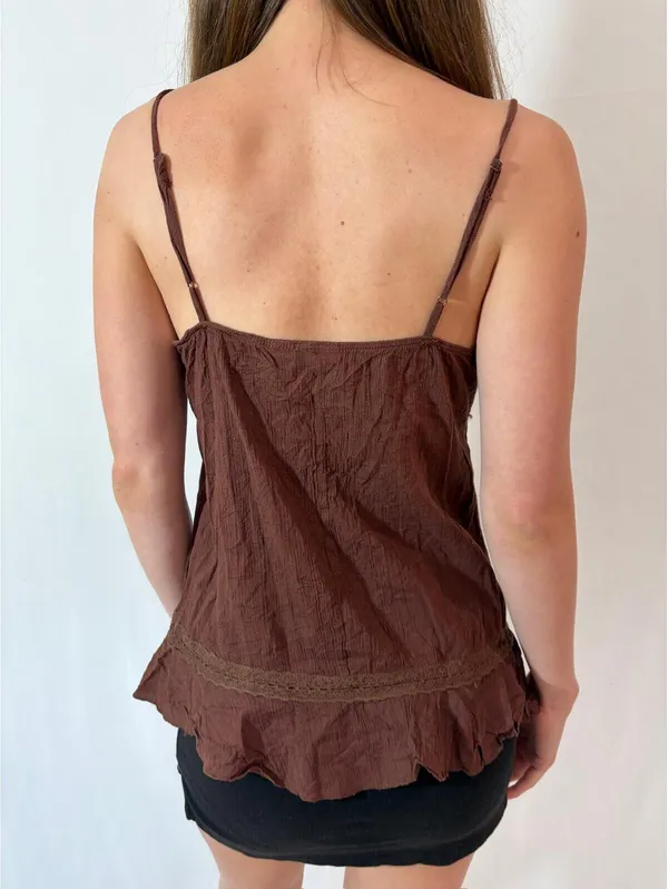 Xhilaration Brown Boho Beaded Babydoll Y2K Cami - Image 6