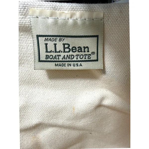 L.L. Bean Vintage 1980s Boat and Tote Canvas Cream Green Leather Handles – READ - Image 8