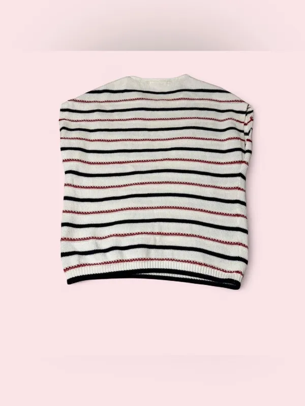 White Striped Women's Tank Top with Blue and Red Accents - Image 2