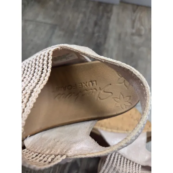 Skechers Beverlee-High Tea Luxe Foam Wedge Pink Brown Heels Sandals Shoes 6 - Image 4
