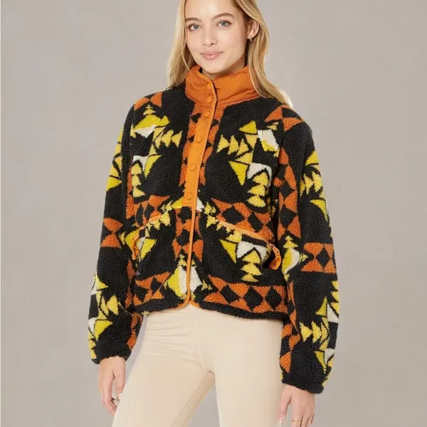 FREE PEOPLE MOVEMENT Rocky Ridge‎ Jacket Fleece size Small Black, Orange Print - Image 13