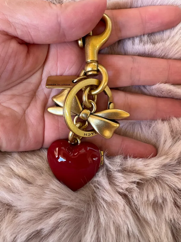 Coach Bow Heart Locket Bag Charm Keychain Key Fob CZ276 Brass / Ruby Red - Image 5