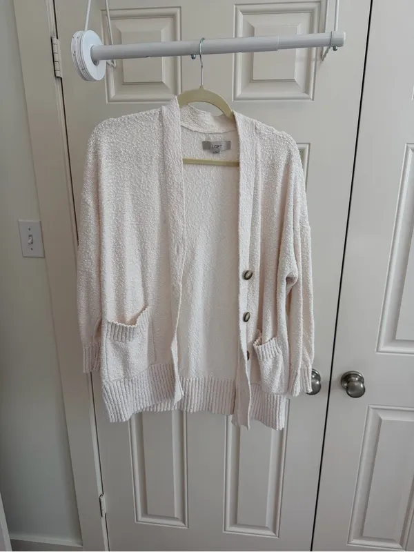 LOFT Cream Textured Bouclé Open Cardigan | J.Crew Cream Textured Button Front - Image 2