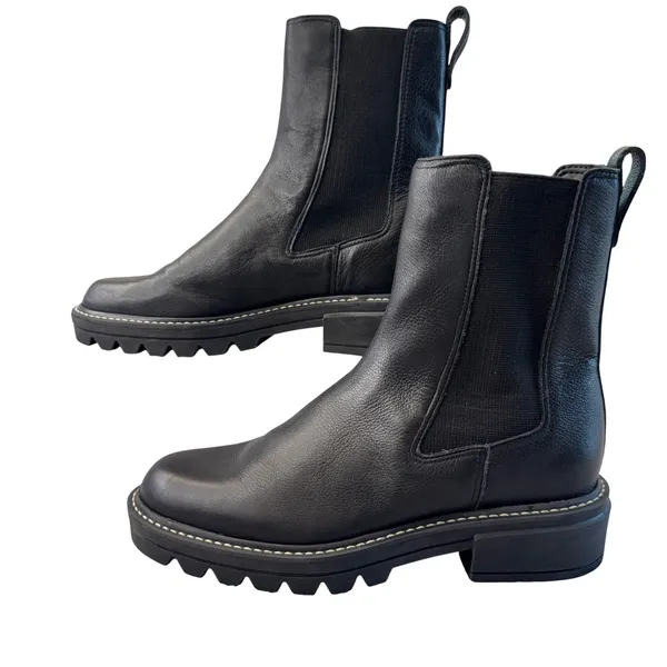 Bernardo Black Leather‎ Lug Sole Chelsea Boots Women 6M Pull On Chunky Heel - Image 2
