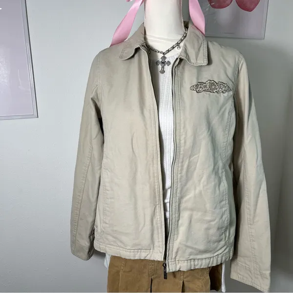 American Vintage Y2K Cream Zip Detroit Jacket Utility Barn Chore Collared‎ Jacket Womens Medium - Image 2