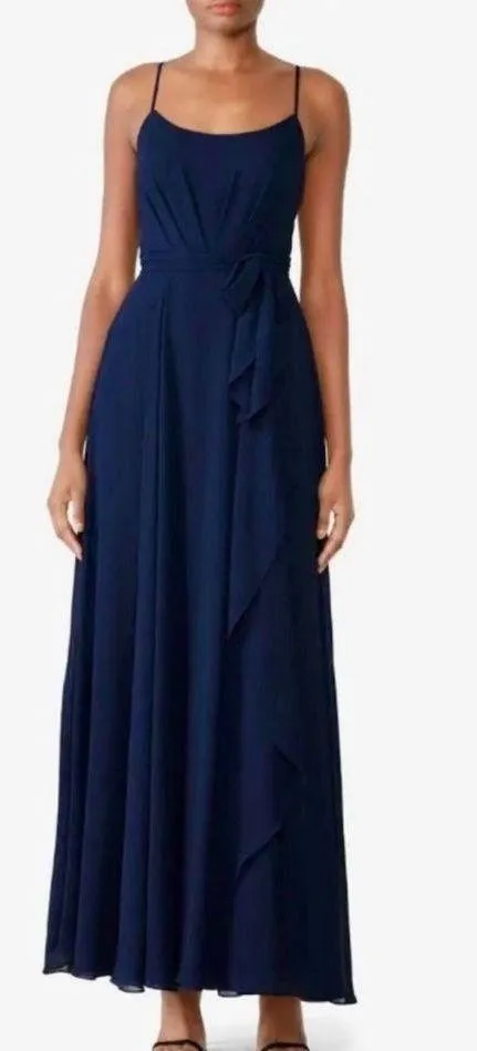AMSALE Campbell Long Gown in Navy Navy Bridesmaid Dress Formal - Size 10 nwot - Image 4