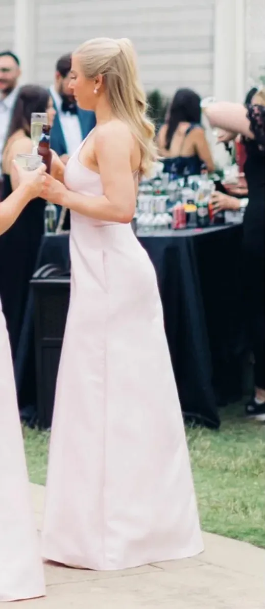 Alfred Sung Ballet Pink Satin Twill One Shoulder Gown - Image 3