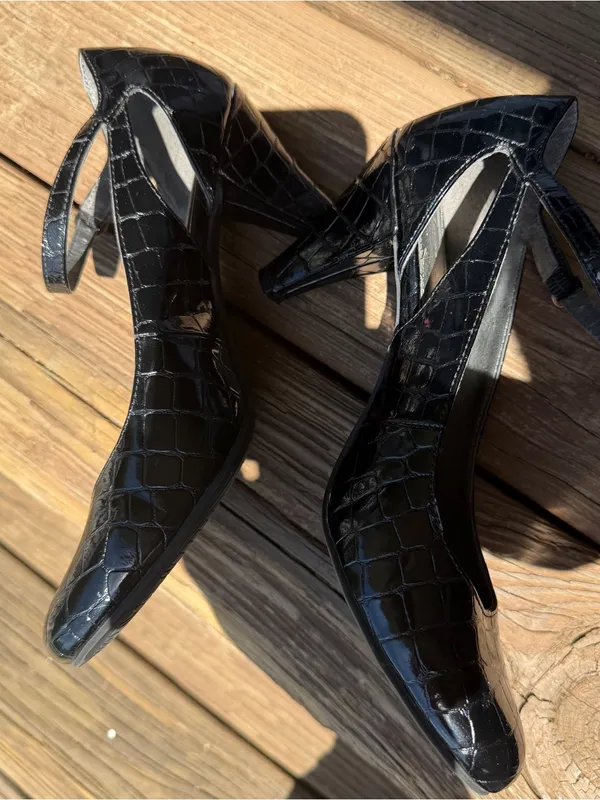 Sam & Libby Black Croc Embossed Mary Jane Pumps Womens 8M Block Heel Shoes - Image 9