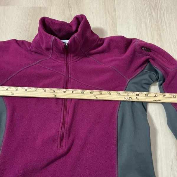 Columbia Half Zip Fleece Pullover Women M Purple Gray Hiking Thumbhole Sweater - Image 5