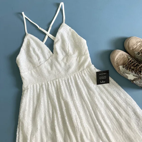 NWT Lulu’s Vision of Elegance White Sequin Pleated Mini Dress - Image 8