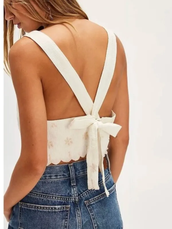 NWT Free People Kayla Solid Embroidered Top White Back Tie XL 100% Cotton - Image 3